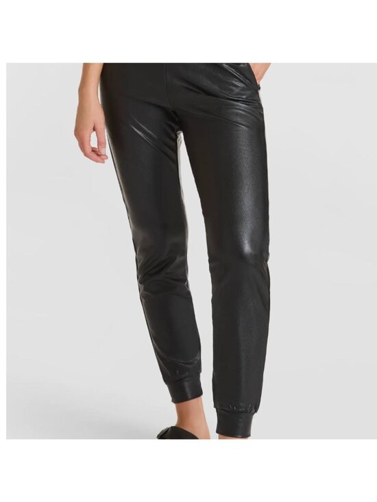 Commando Pants - Commando Black Faux Leather Jogger Pants With Elastic Waistband & Cuffed Ankles
